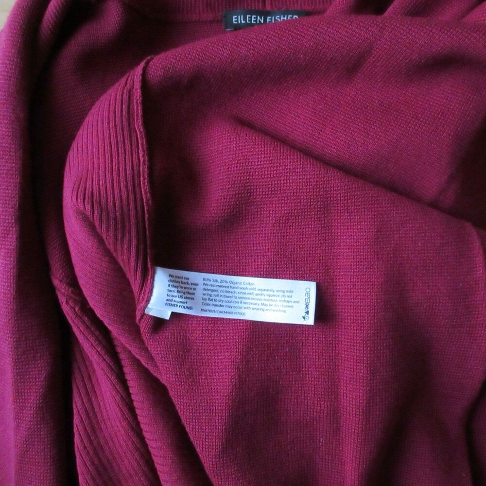 Eileen Fisher Silk Organic Cotton Open Front Cardigan Raspberry Size Medium - Picture 4 of 4